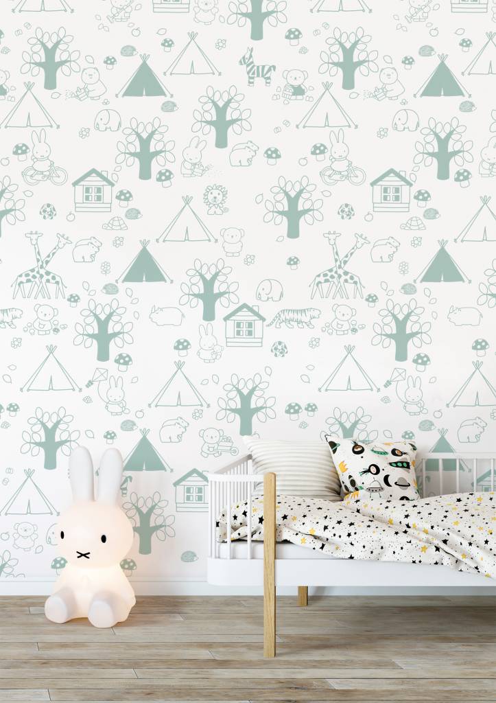 media image for Miffy Outdoor Fun Kids Wallpaper in Green by KEK Amsterdam 252