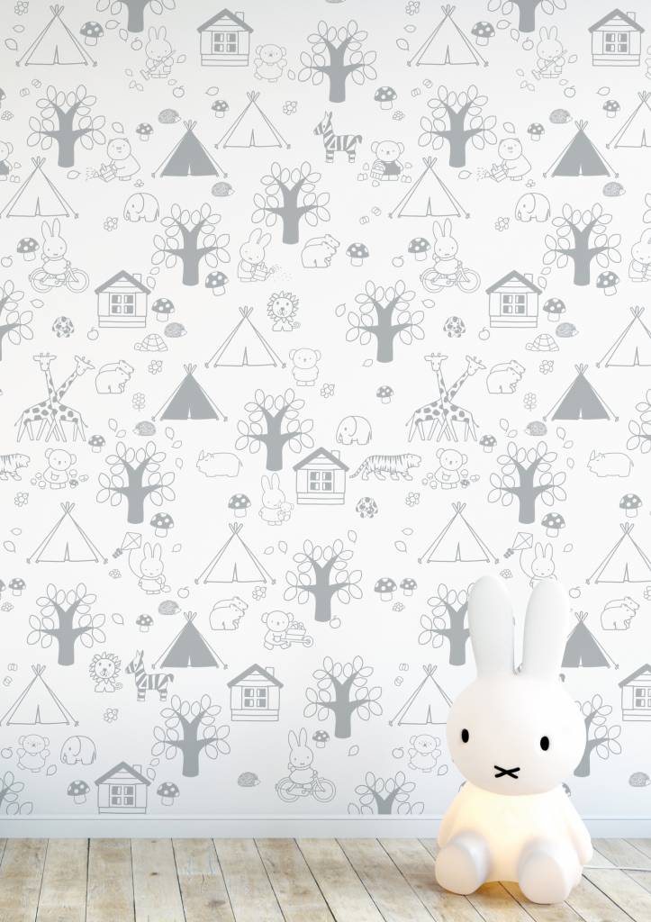 media image for Miffy Outdoor Fun Kids Wallpaper in Grey by KEK Amsterdam 280