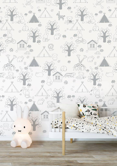 product image for Miffy Outdoor Fun Kids Wallpaper in Grey by KEK Amsterdam 35