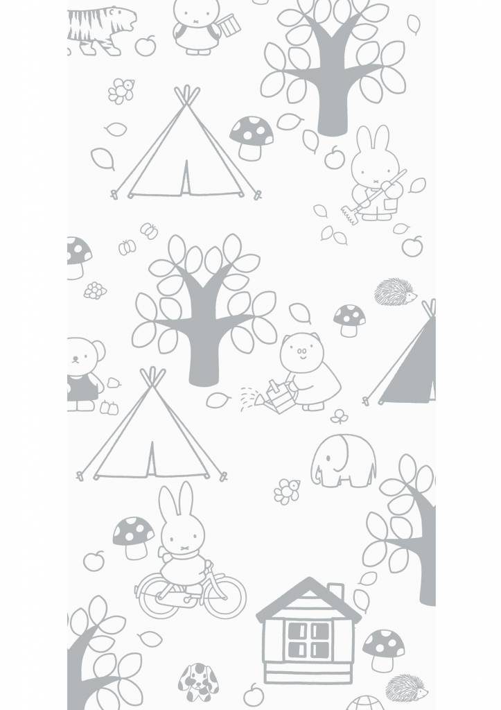 media image for Miffy Outdoor Fun Kids Wallpaper in Grey by KEK Amsterdam 231