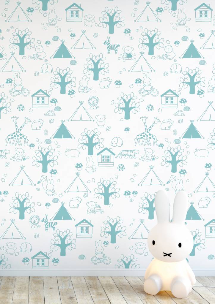 media image for Miffy Outdoor Fun Kids Wallpaper in Mint by KEK Amsterdam 236