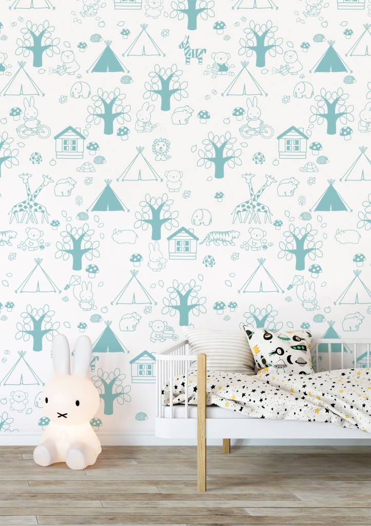 media image for Miffy Outdoor Fun Kids Wallpaper in Mint by KEK Amsterdam 265