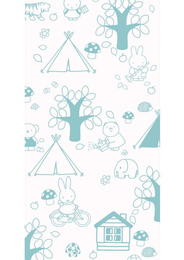 media image for Miffy Outdoor Fun Kids Wallpaper in Mint by KEK Amsterdam 262