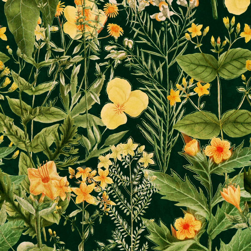 media image for Mimulus Wallpaper in Green and Yellow from the Florilegium Collection by Mind the Gap 21
