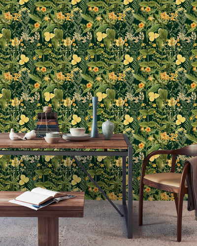 product image for Mimulus Wallpaper in Green and Yellow from the Florilegium Collection by Mind the Gap 43