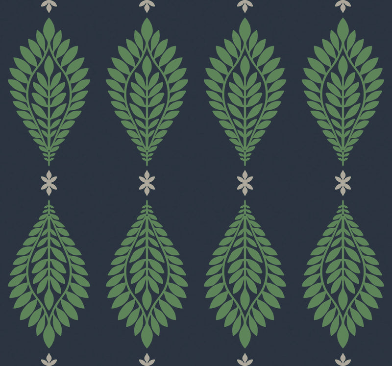 media image for Mirasol Palm Frond Wallpaper in Midnight Blue and Spearmint from the Luxe Retreat Collection by Seabrook Wallcoverings 219