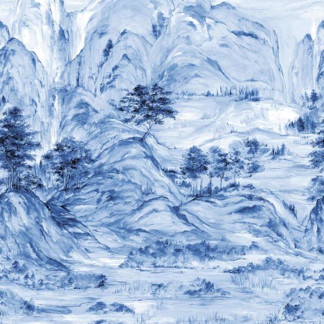 media image for Misty Mountain Wall Mural in Blue from the Tea Garden Collection by Ronald Redding for York Wallcoverings 269