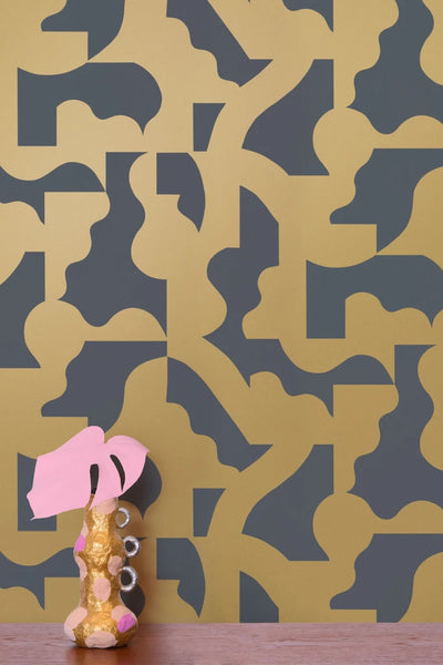 product image for Mixed Signals Wallpaper in Gold on Charcoal by Thatcher Studio 9