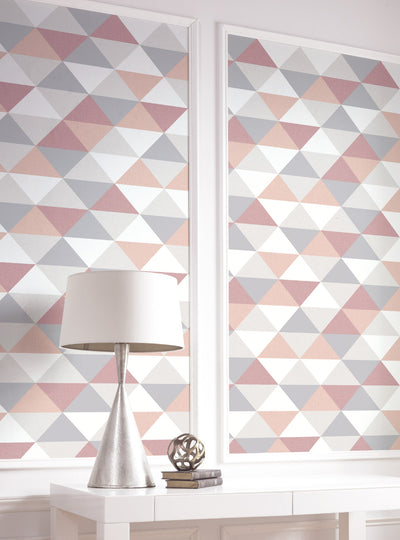 product image for Mod Triangle Peel-and-Stick Wallpaper in Pink and Grey by NextWall 96