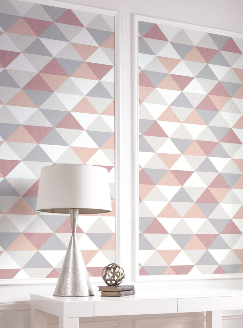 media image for Mod Triangle Peel-and-Stick Wallpaper in Pink and Grey by NextWall 283