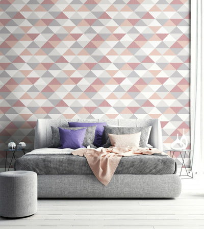 product image of Mod Triangle Peel-and-Stick Wallpaper in Pink and Grey by NextWall 541