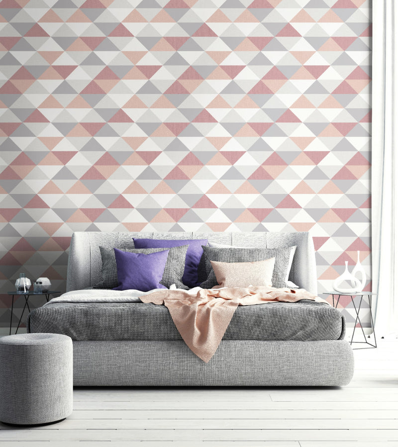 media image for Mod Triangle Peel-and-Stick Wallpaper in Pink and Grey by NextWall 270