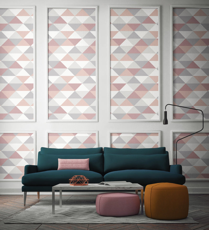 media image for Mod Triangle Peel-and-Stick Wallpaper in Pink and Grey by NextWall 288