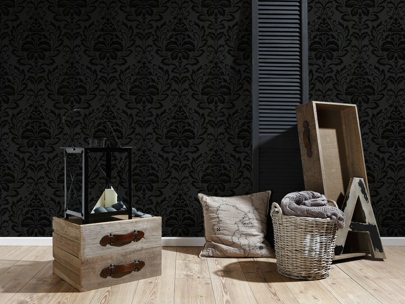 media image for Modern Damask Wallpaper in Black and White design by BD Wall 256