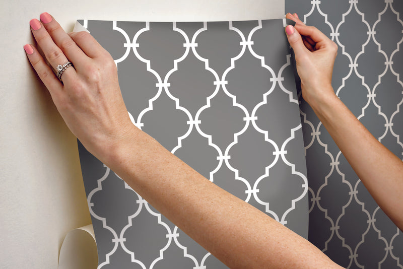 media image for Modern Trellis Peel & Stick Wallpaper in Grey by RoomMates for York Wallcoverings 274