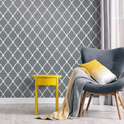 product image for Modern Trellis Peel & Stick Wallpaper in Grey by RoomMates for York Wallcoverings 2
