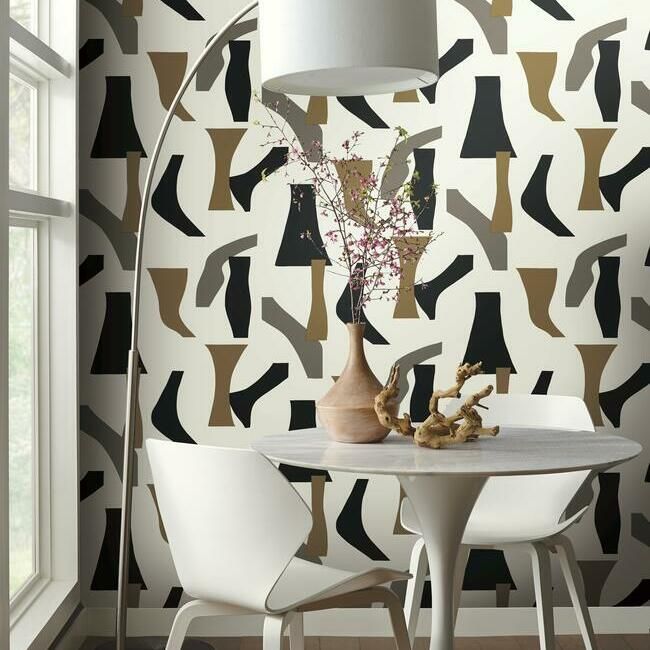 media image for Modernist Peel & Stick Wallpaper in Black and Gold by York Wallcoverings 217