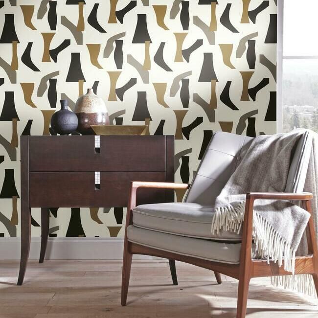 media image for Modernist Peel & Stick Wallpaper in Black and Gold by York Wallcoverings 261
