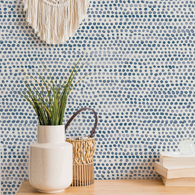 product image for Moire Dots Self-Adhesive Wallpaper (Single Roll) in Blue Moon by Tempaper 74