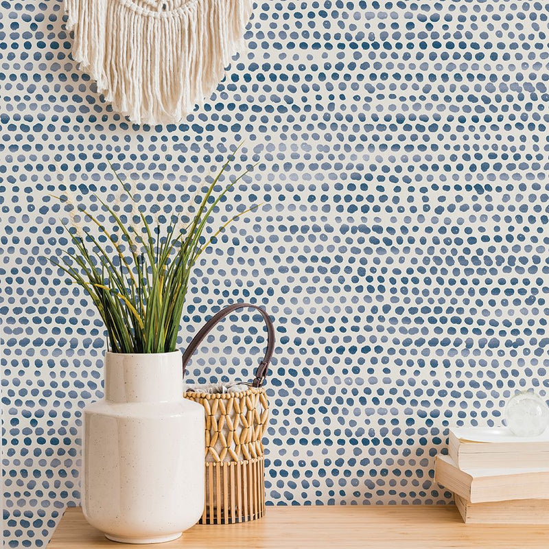 media image for Moire Dots Self-Adhesive Wallpaper (Single Roll) in Blue Moon by Tempaper 254