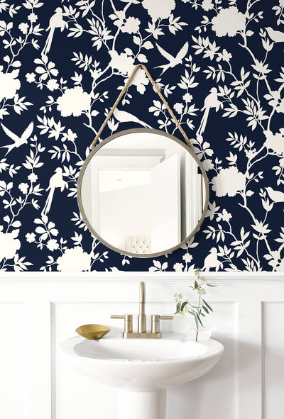product image for Mono Toile Peel-and-Stick Wallpaper in Midnight Blue from the Luxe Haven Collection by Lillian August 7