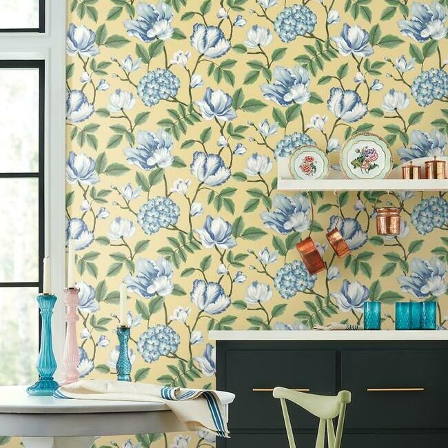 media image for Morning Garden Wallpaper in Yellow from the Grandmillennial Collection by York Wallcoverings 295