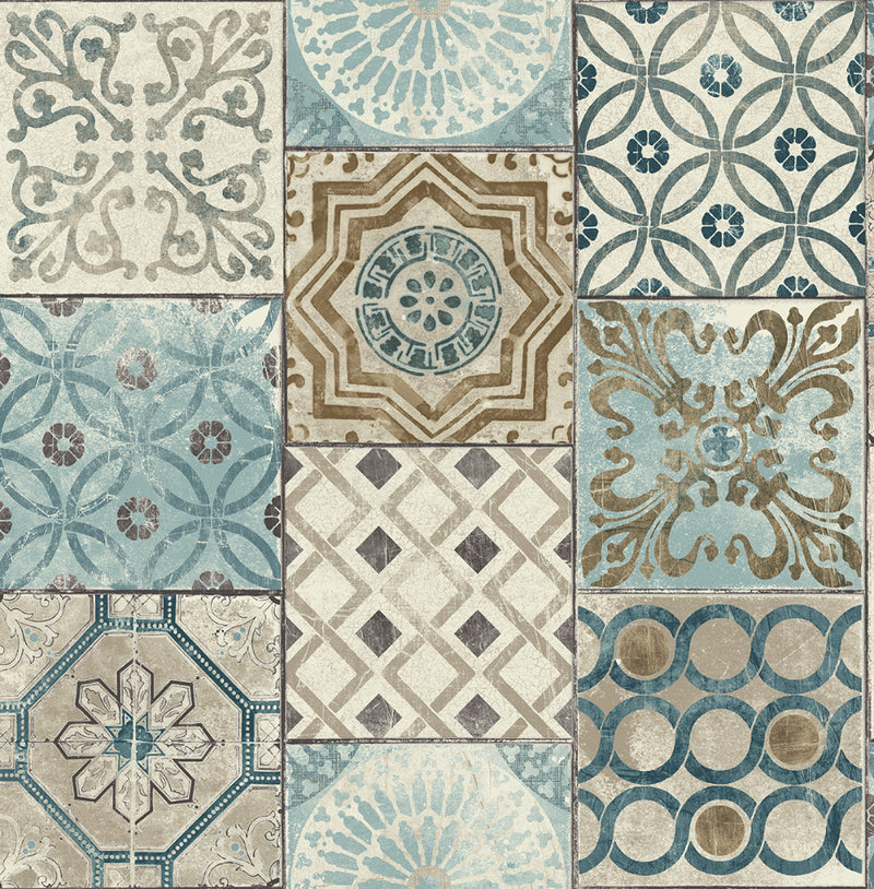 media image for sample moroccan tile peel and stick wallpaper in neutrals and greys by nextwall 1 213