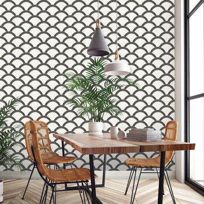 product image for Mosaic Scallop Self-Adhesive Wallpaper (Single Roll) in Black and Cream by Tempaper 69