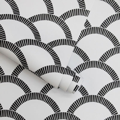 product image for Mosaic Scallop Self-Adhesive Wallpaper (Single Roll) in Black and Cream by Tempaper 92