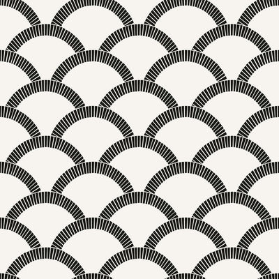 product image of sample mosaic scallop self adhesive wallpaper single roll in black and cream by tempaper 1 519