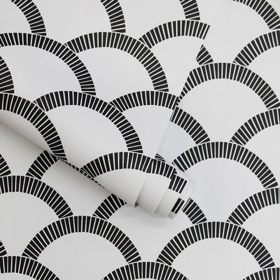 product image for Mosaic Scallop Self-Adhesive Wallpaper in Black & Cream design by Tempaper 31