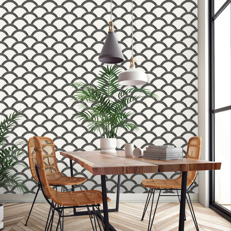 media image for Mosaic Scallop Self-Adhesive Wallpaper in Black & Cream design by Tempaper 226