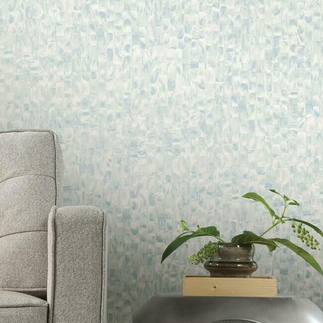 media image for Mother Of Pearl Peel & Stick Wallpaper in Blue Green from the Stonecraft Collection by York Wallcoverings 26