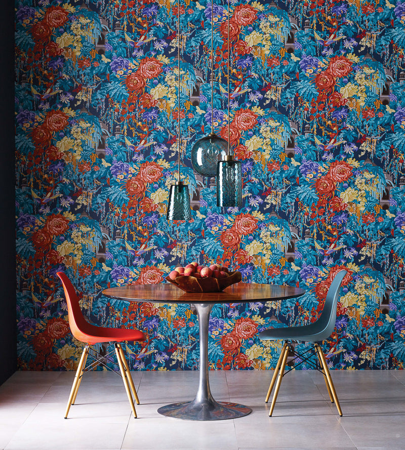 media image for Mughal Wallpaper in Navy and Paprika by Matthew Williamson for Osborne & Little 295