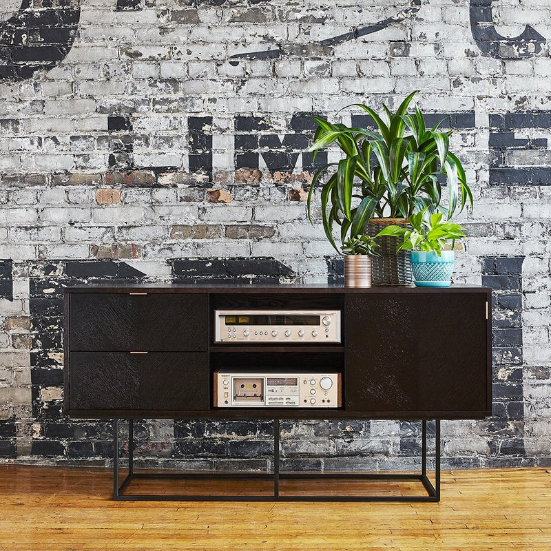 media image for Myles Media Stand in Black Oak by Gus Modern 251