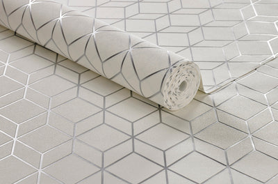 product image for Myrtle Geo Wallpaper in White and Silver from the Empress Collection by Graham & Brown 2