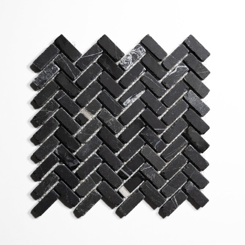 media image for nero st gabriel mini herringbone mosaic tumbled by burke decor ng mhbt 1 28
