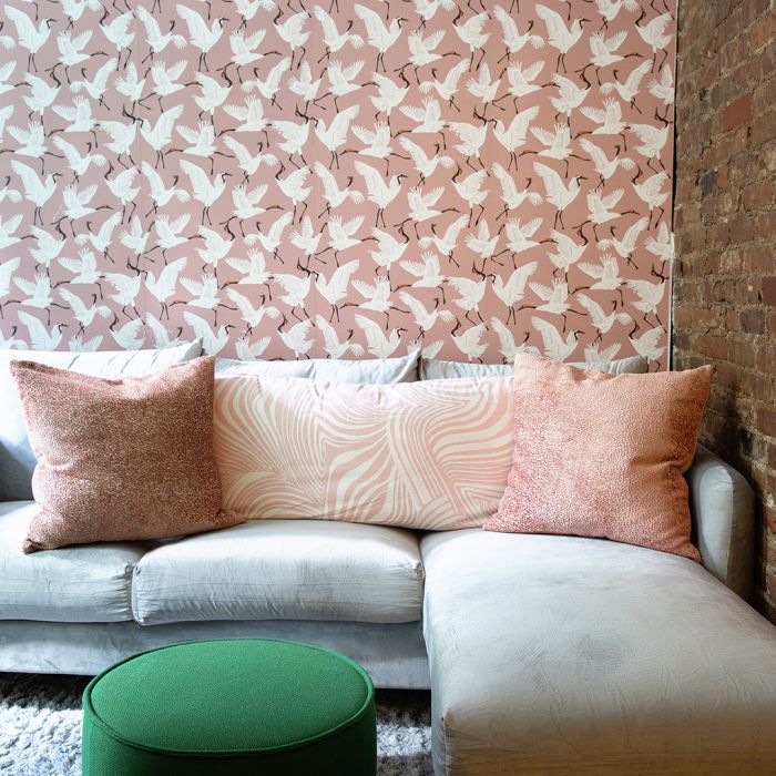 media image for Family of Cranes Dusty Rose Self-Adhesive Wallpaper from the Novogratz Collection by Tempaper 257