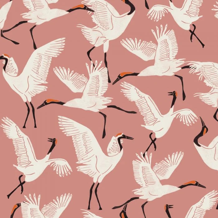 media image for Family of Cranes Dusty Rose Self-Adhesive Wallpaper from the Novogratz Collection by Tempaper 223