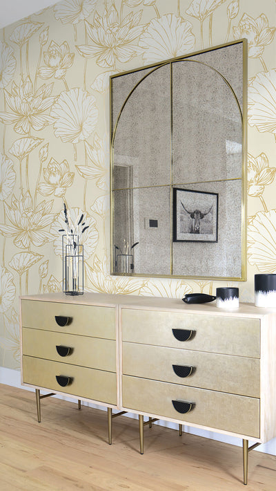 product image for Lotus Floral Peel-and-Stick Wallpaper in Gold and Cream by NextWall 38