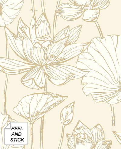 product image for Lotus Floral Peel-and-Stick Wallpaper in Gold and Cream by NextWall 79