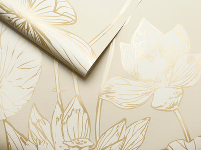 product image for Lotus Floral Peel-and-Stick Wallpaper in Gold and Cream by NextWall 87