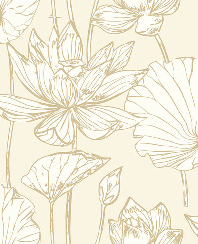 product image of Lotus Floral Peel-and-Stick Wallpaper in Gold and Cream by NextWall 573