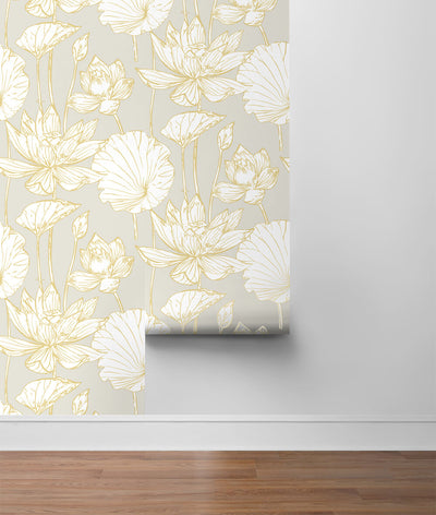 product image for Lotus Floral Peel-and-Stick Wallpaper in Gold and Grey by NextWall 96
