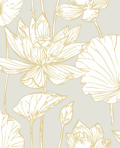 product image for Lotus Floral Peel-and-Stick Wallpaper in Gold and Grey by NextWall 82