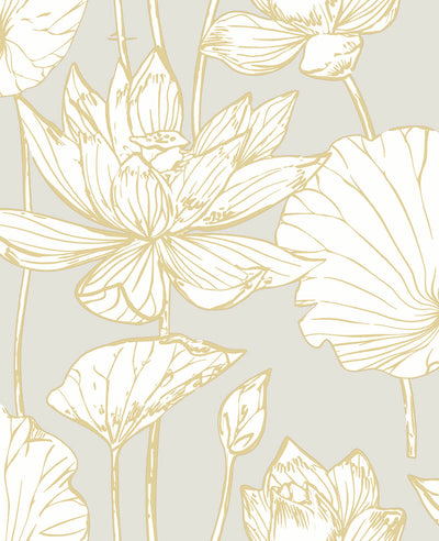product image of sample lotus floral peel and stick wallpaper in gold and grey by nextwall 1 519