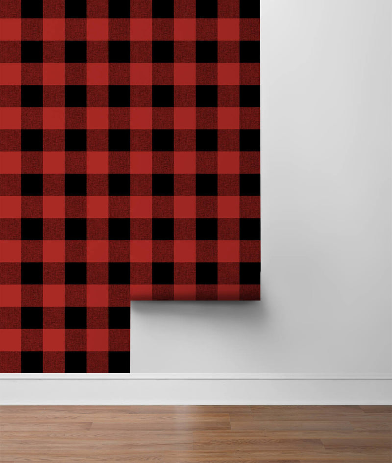 media image for Buffalo Plaid Wallpaper in Red and Black by NextWall 262