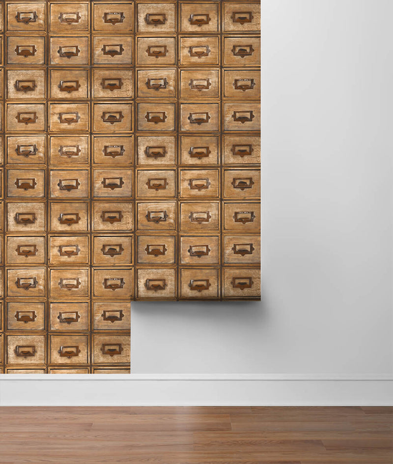 media image for Library Card Catalog Peel-and-Stick Wallpaper in Tawny by NextWall 272