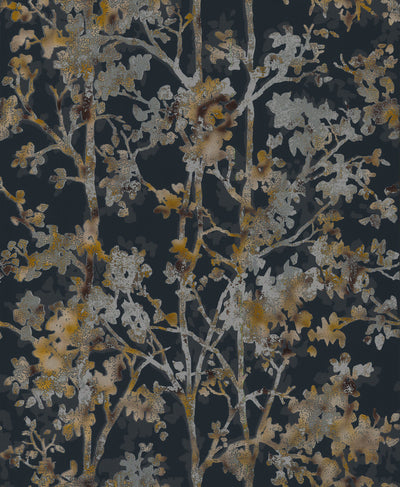 product image of sample shimmering foliage wallpaper in black and multi by antonina vella for york wallcoverings 1 513