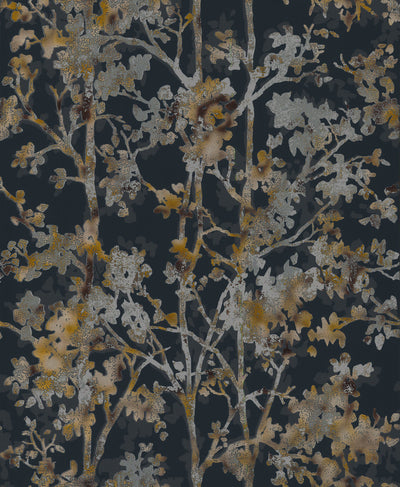 product image for Shimmering Foliage Wallpaper in Black/Multi from the Modern Metals Second Edition 94